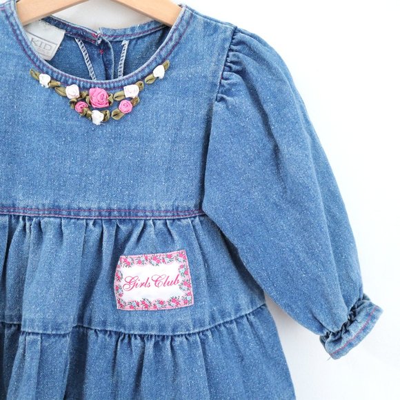 Vintage kids GIRLS CLUB denim frilled dress - Picture 2 of 9